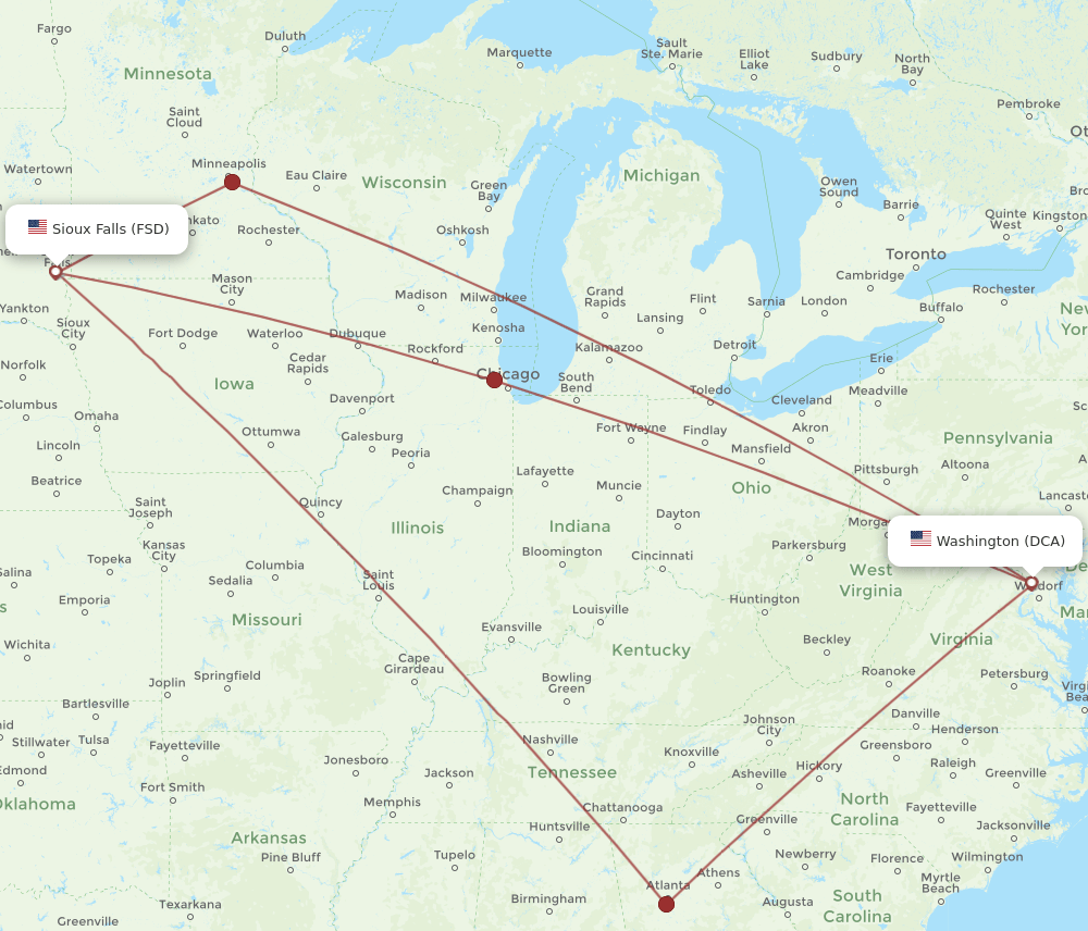FSD-DCA flight routes