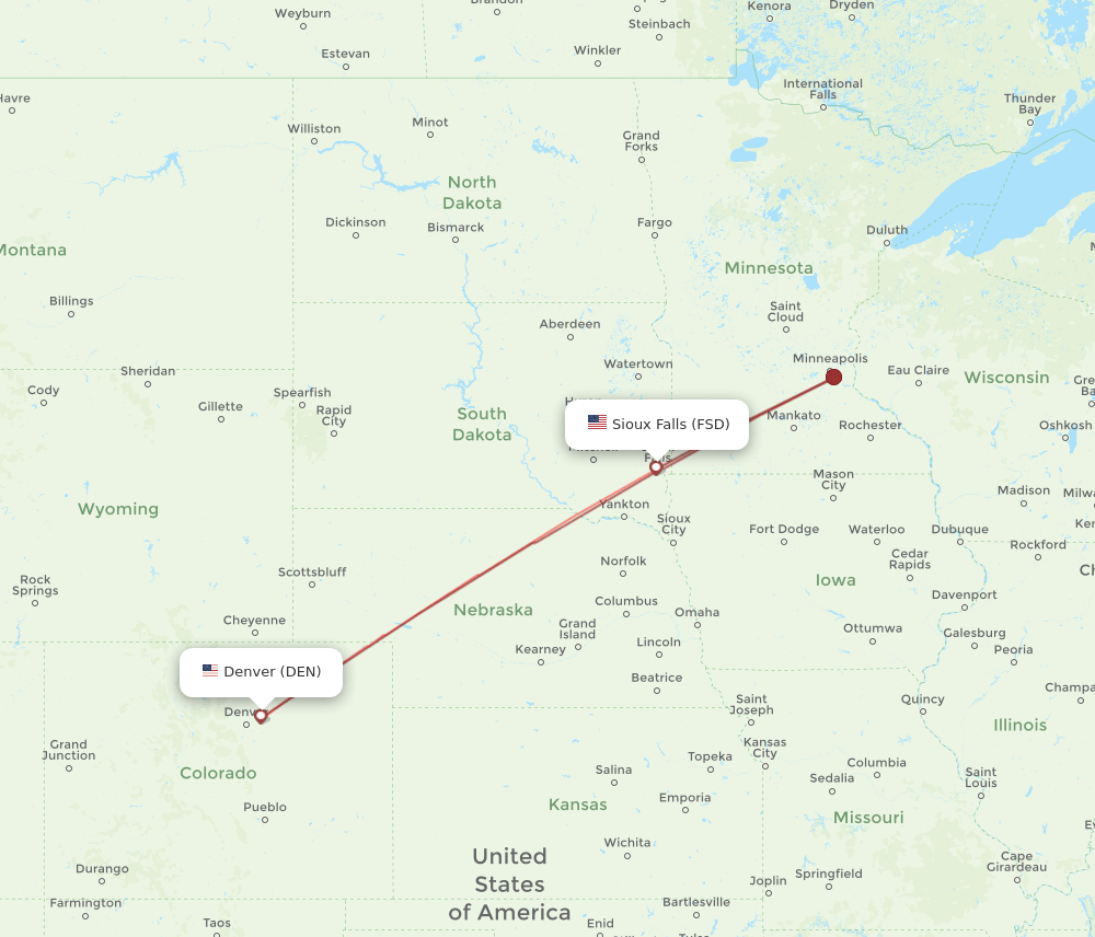 FSD to DEN flights and routes map