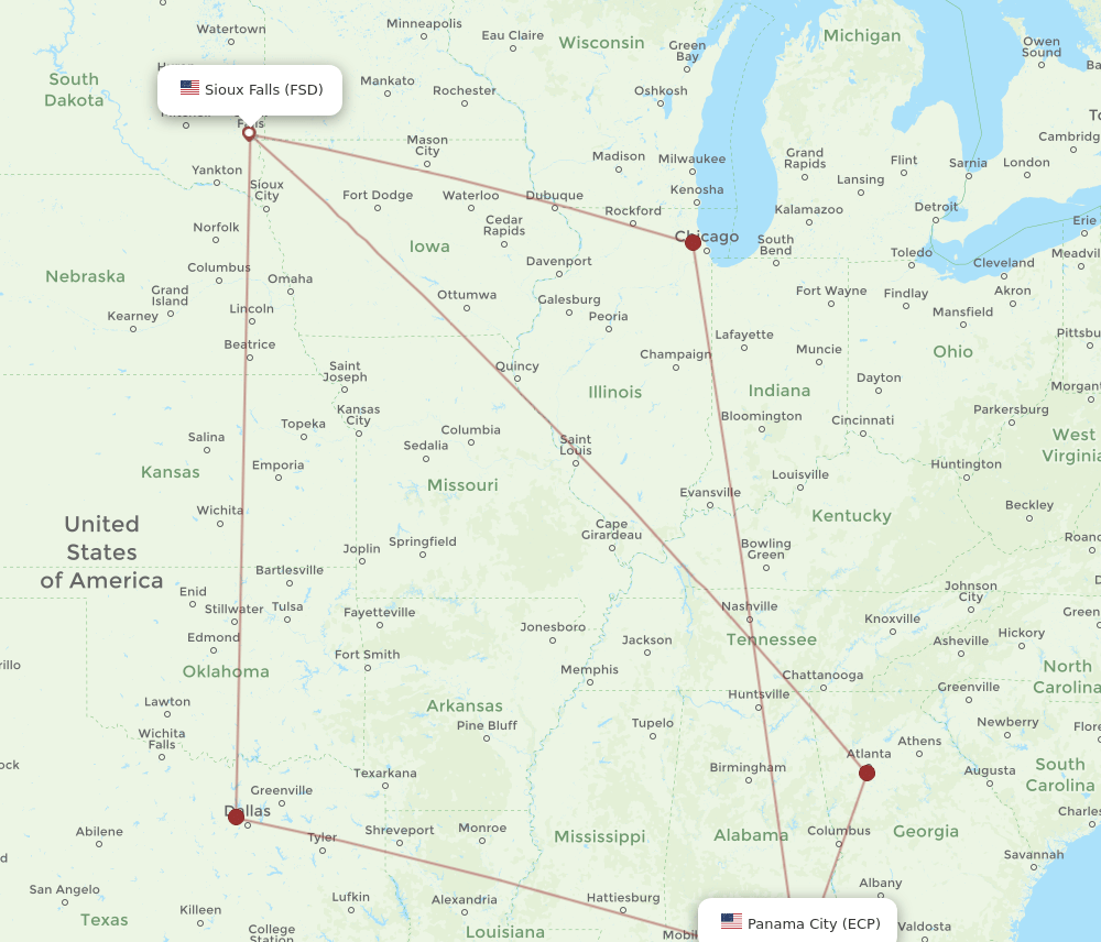 FSD-ECP flight routes