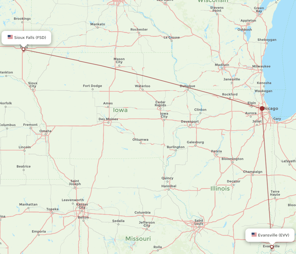 FSD-EVV flight routes