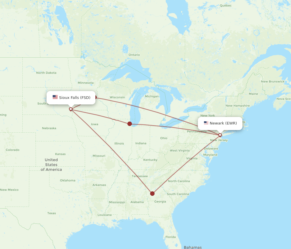 FSD-EWR flight routes