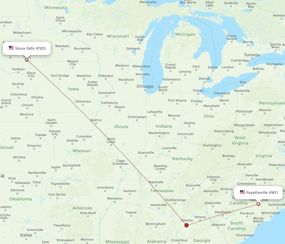 FSD-FAY flight routes