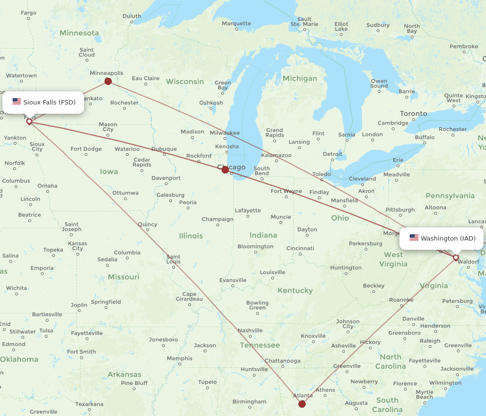 FSD-IAD flight routes