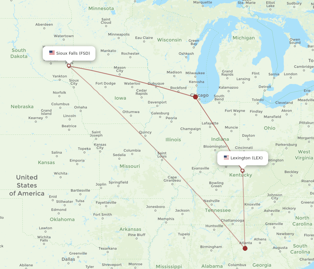 FSD-LEX flight routes