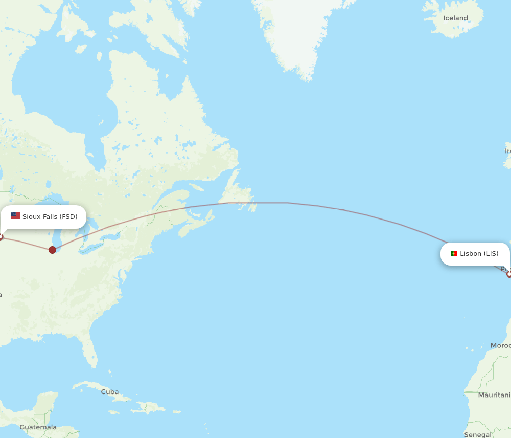 LIS to FSD flights and routes map
