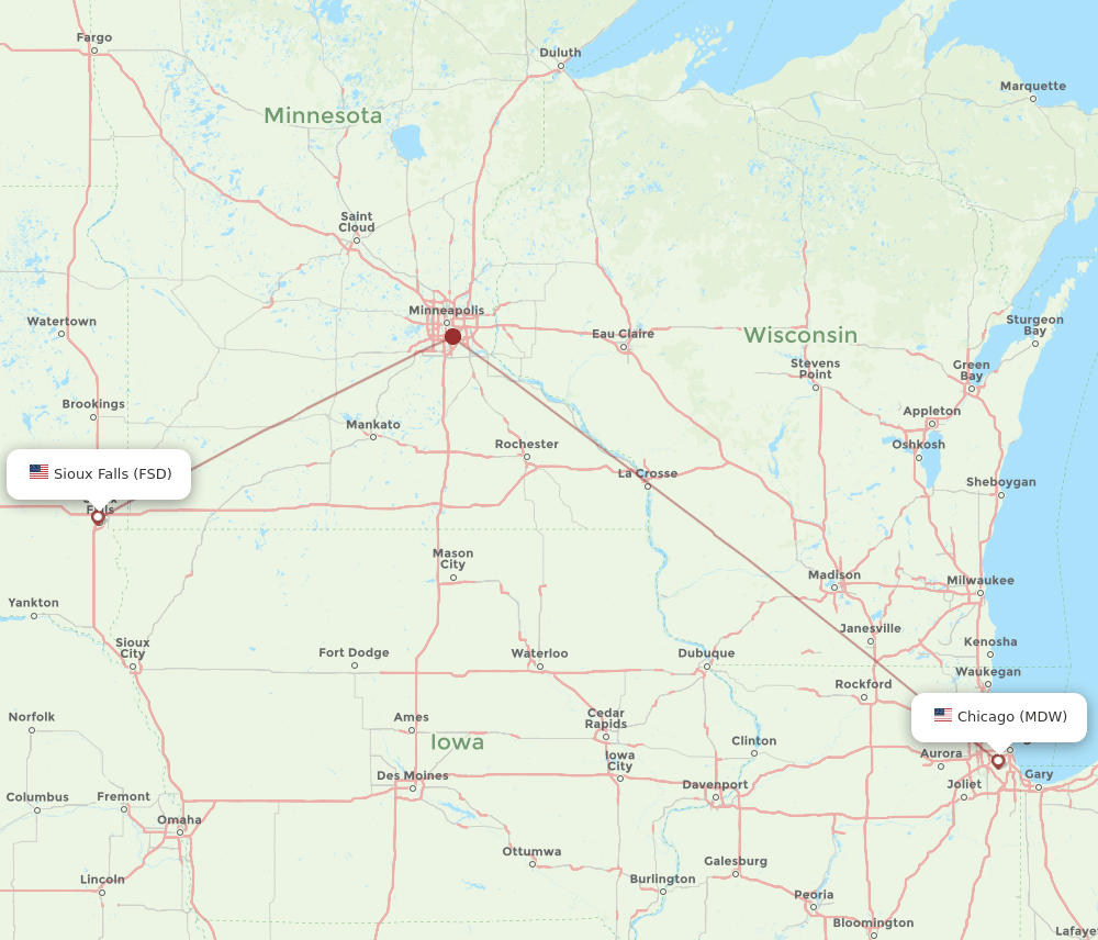 FSD-MDW flight routes