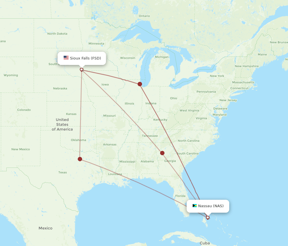 FSD to NAS flights and routes map