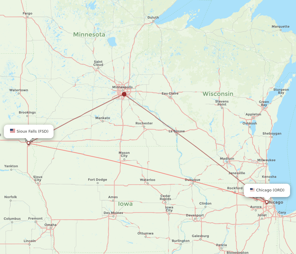 FSD-ORD flight routes