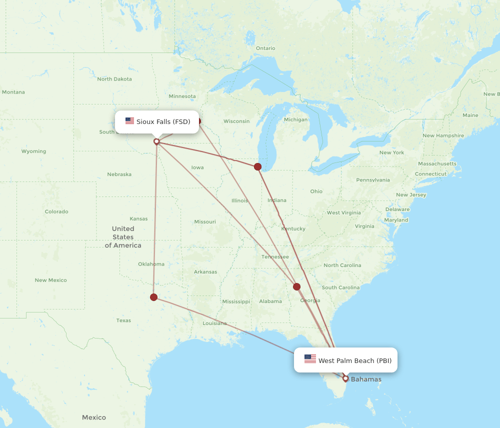 FSD-PBI flight routes
