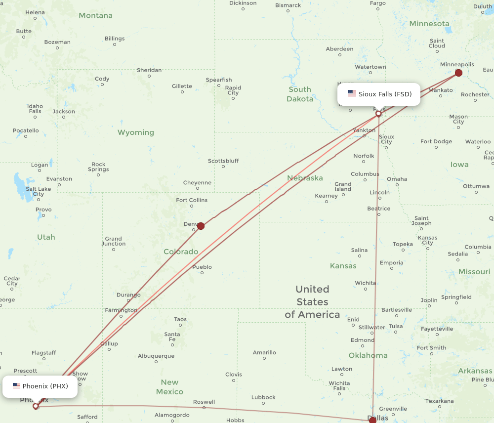 FSD-PHX flight routes