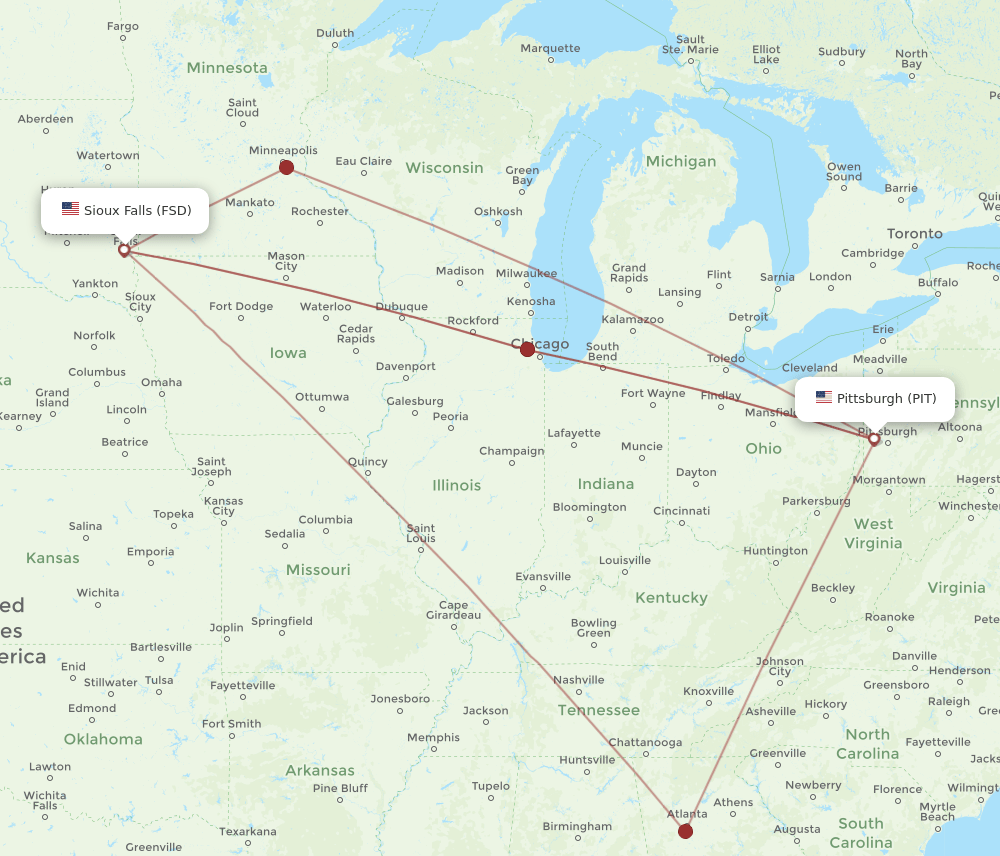 FSD-PIT flight routes
