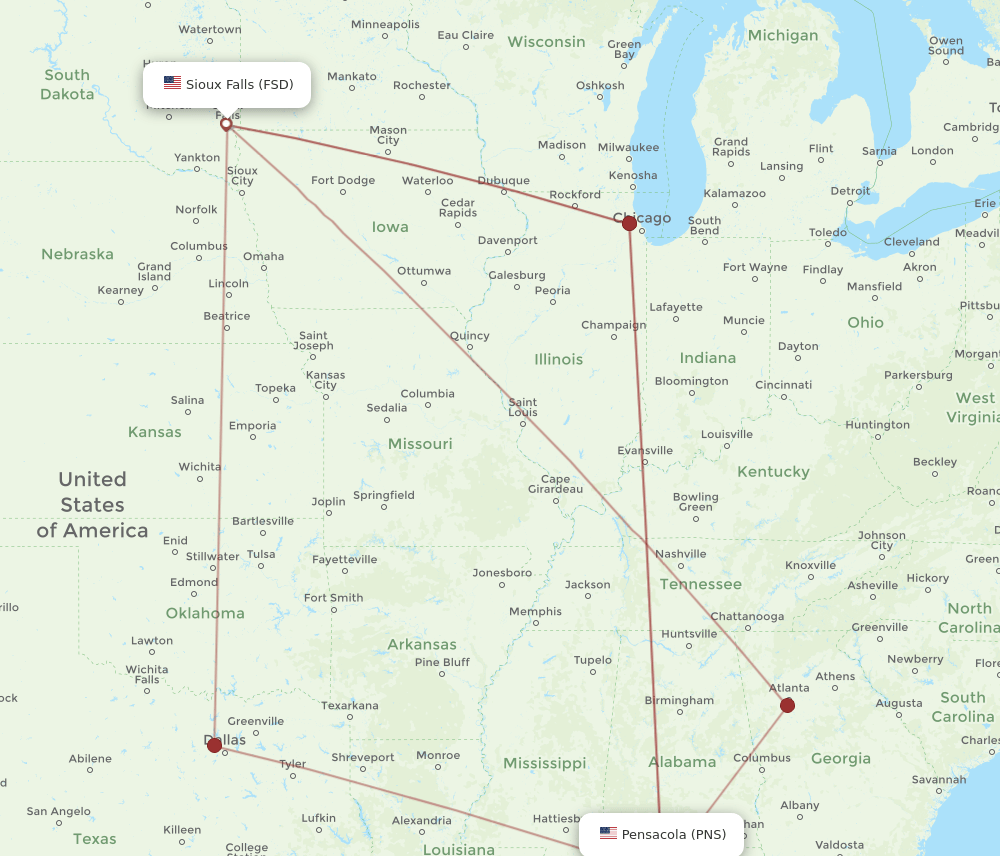FSD-PNS flight routes