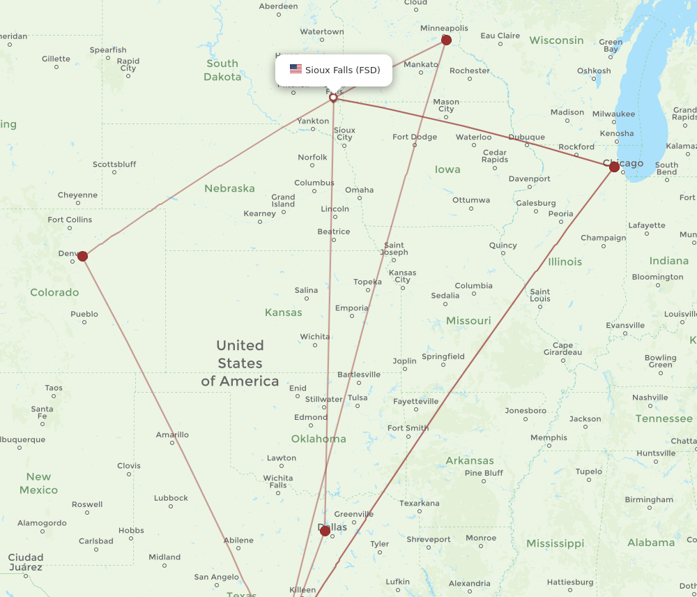 FSD-SAT flight routes