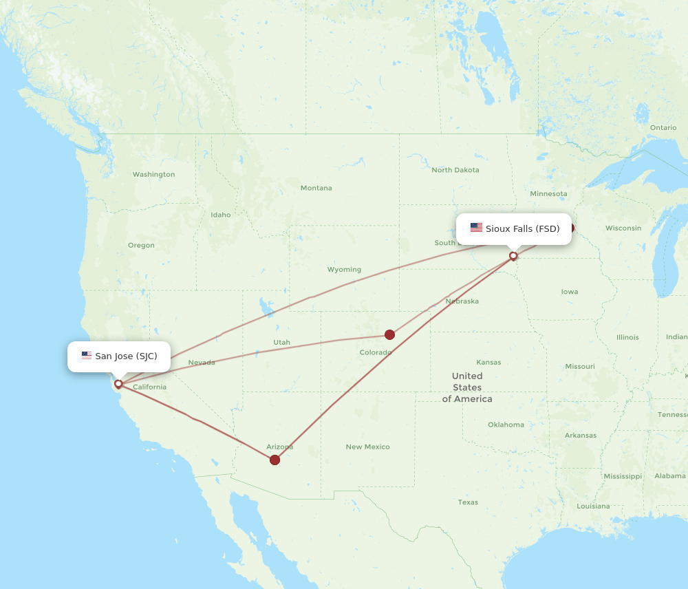 FSD-SJC flight routes