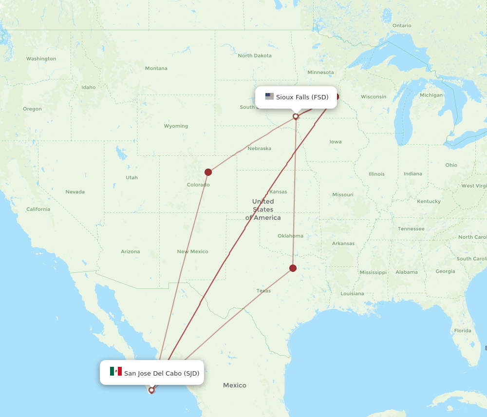 FSD to SJD flights and routes map