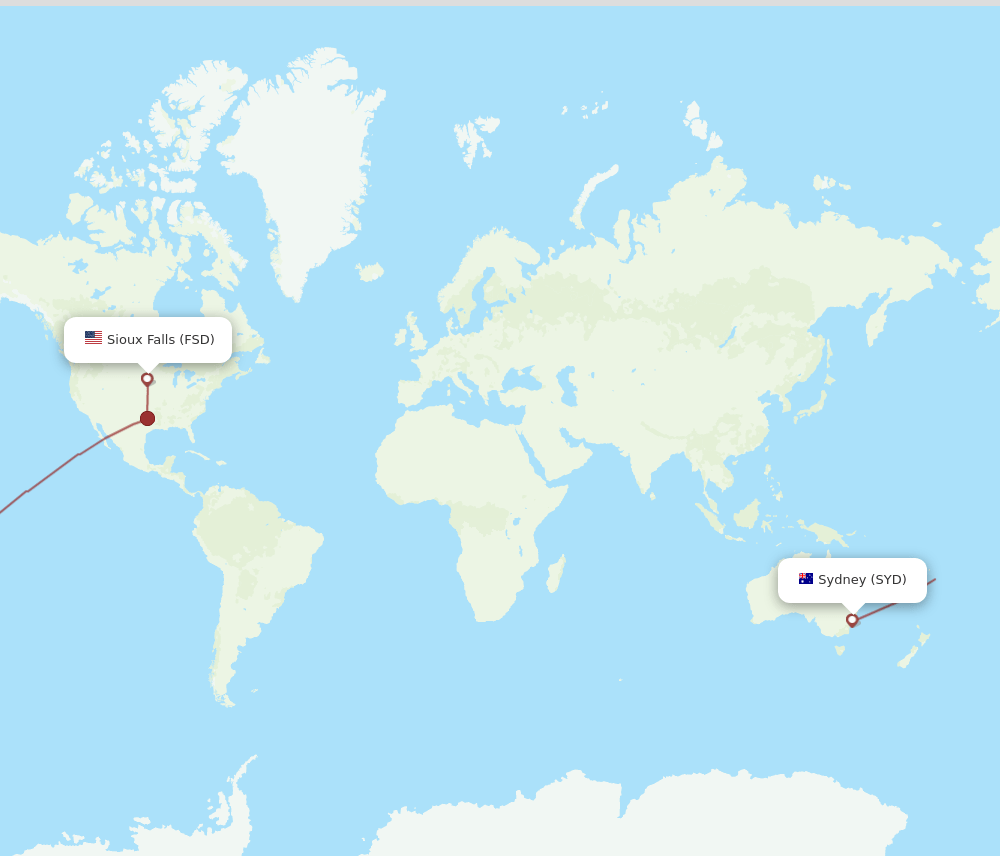 FSD-SYD flight routes