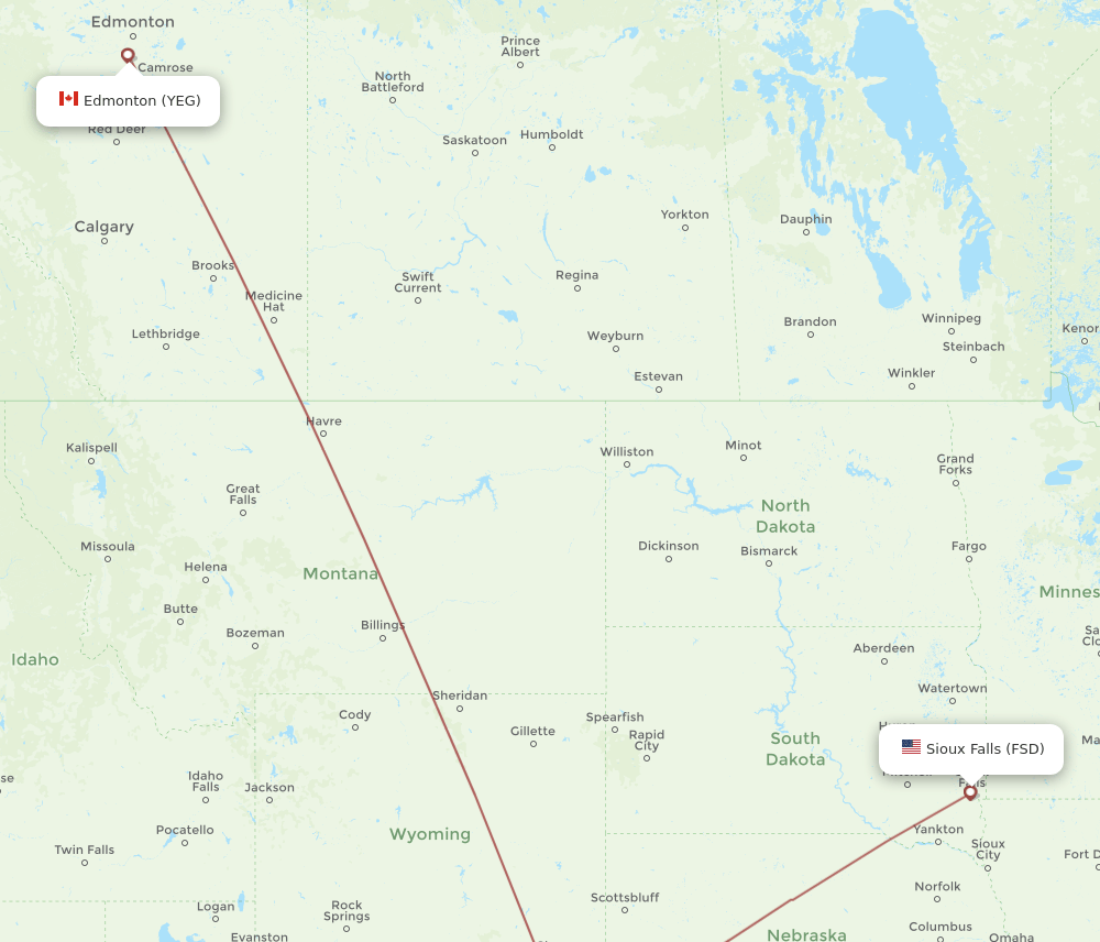 FSD-YEG flight routes