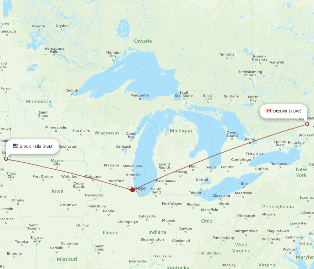 FSD-YOW flight routes