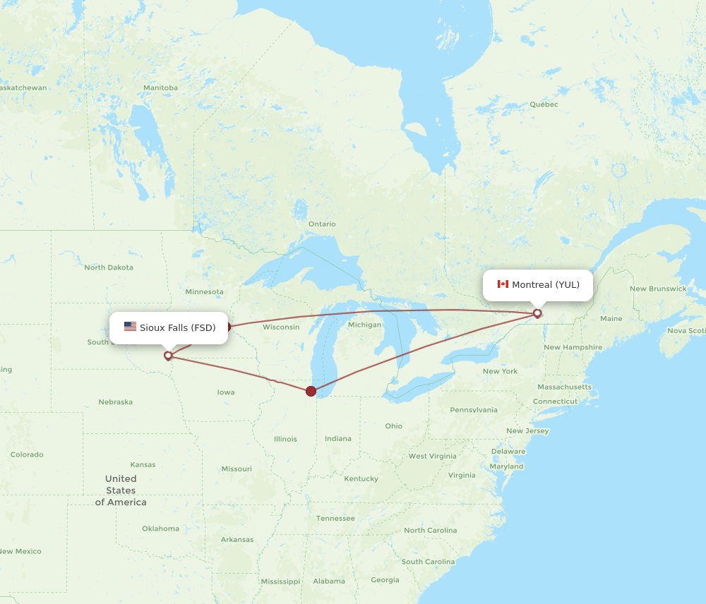 FSD-YUL flight routes