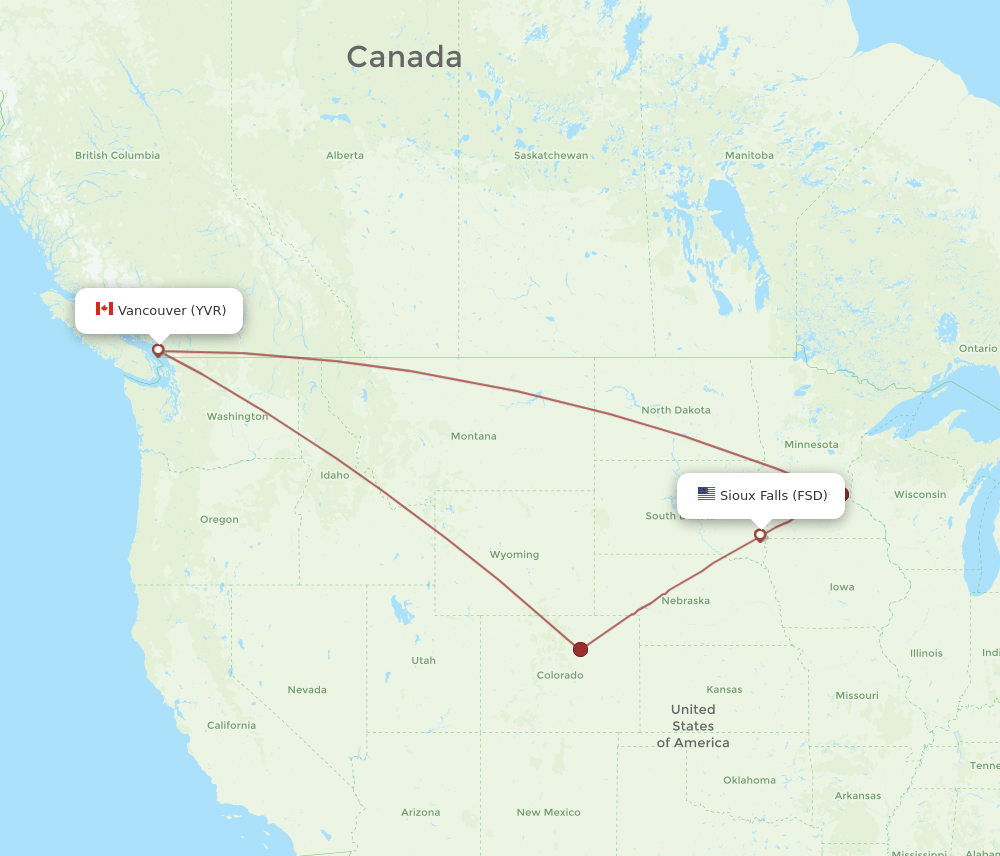 FSD-YVR flight routes