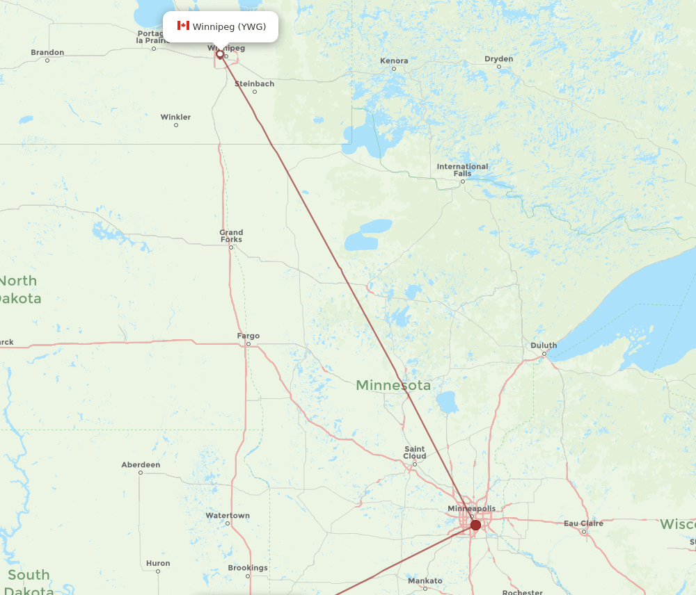 FSD-YWG flight routes
