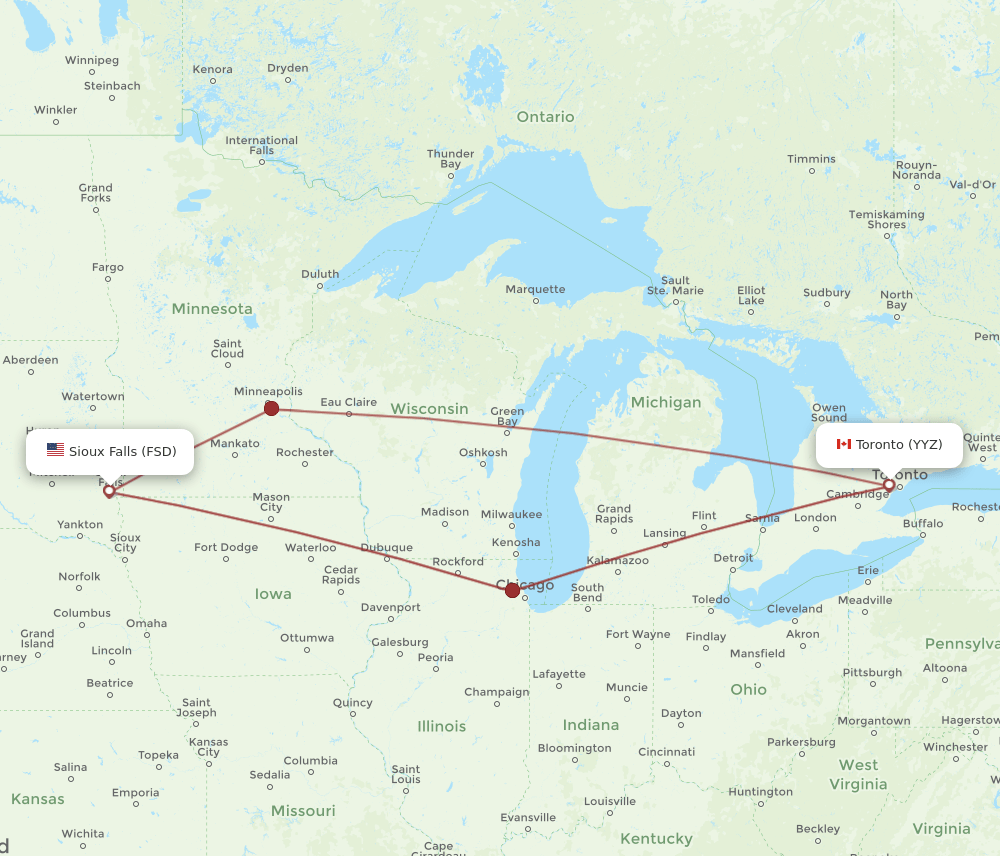 FSD-YYZ flight routes