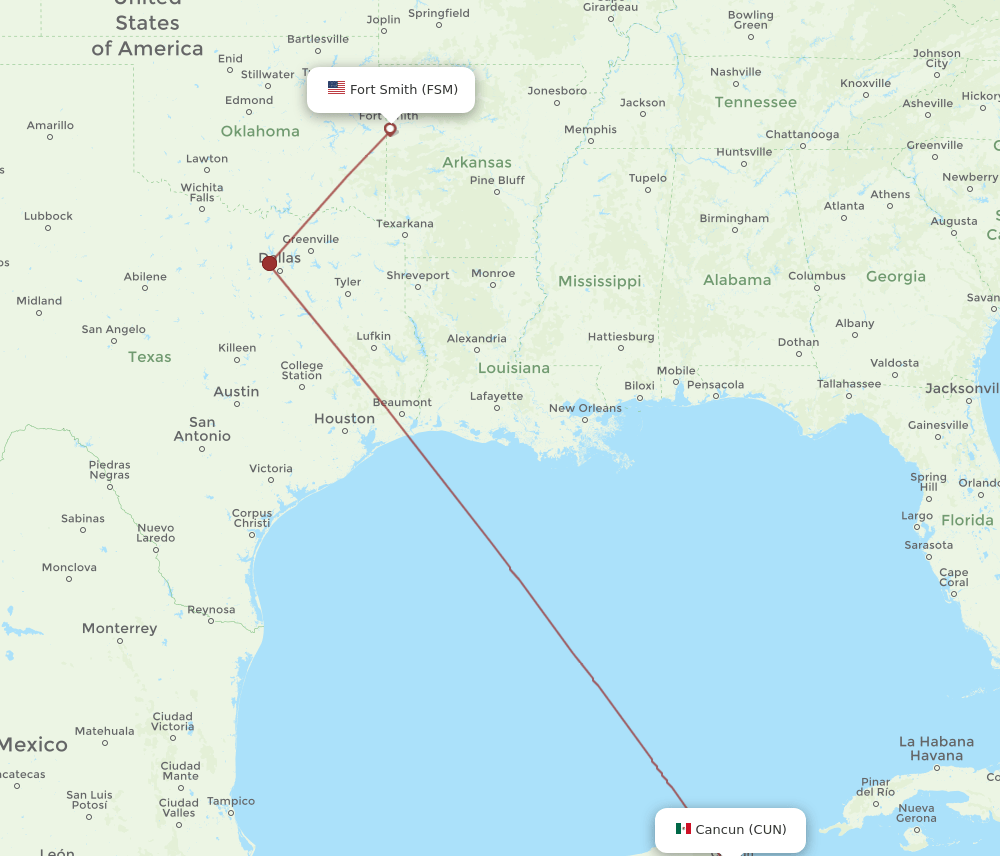 FSM-CUN flight routes