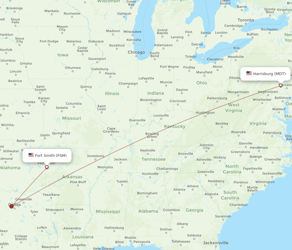 FSM to MDT flights and routes map