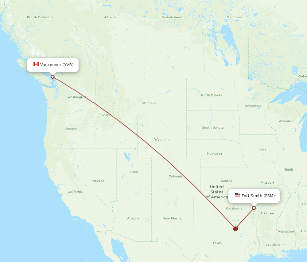 Vancouver - Fort Smith route map and flight paths