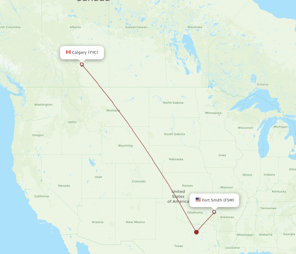 Calgary - Fort Smith route map and flight paths