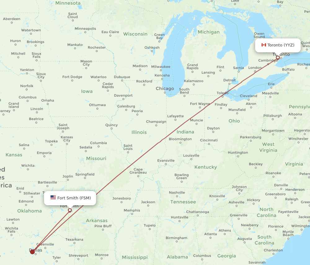Toronto - Fort Smith route map and flight paths