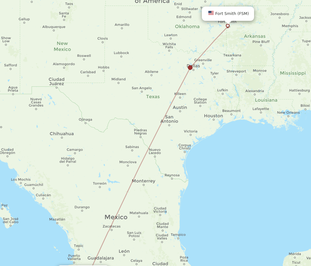 Manzanillo - Fort Smith route map and flight paths
