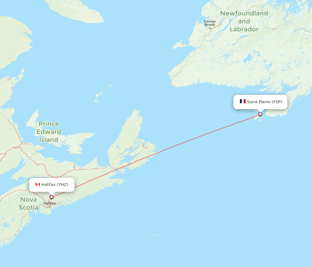 Saint Pierre - Halifax route map and flight paths