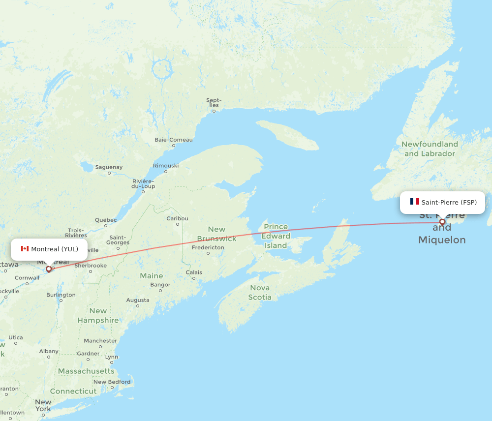 Saint Pierre - Montreal route map and flight paths