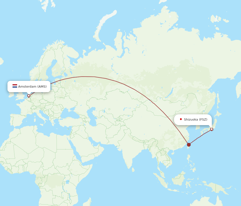 Amsterdam - Shizuoka route map and flight paths