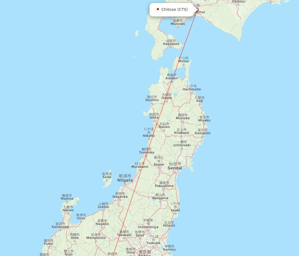 Shizuoka - Sapporo route map and flight paths