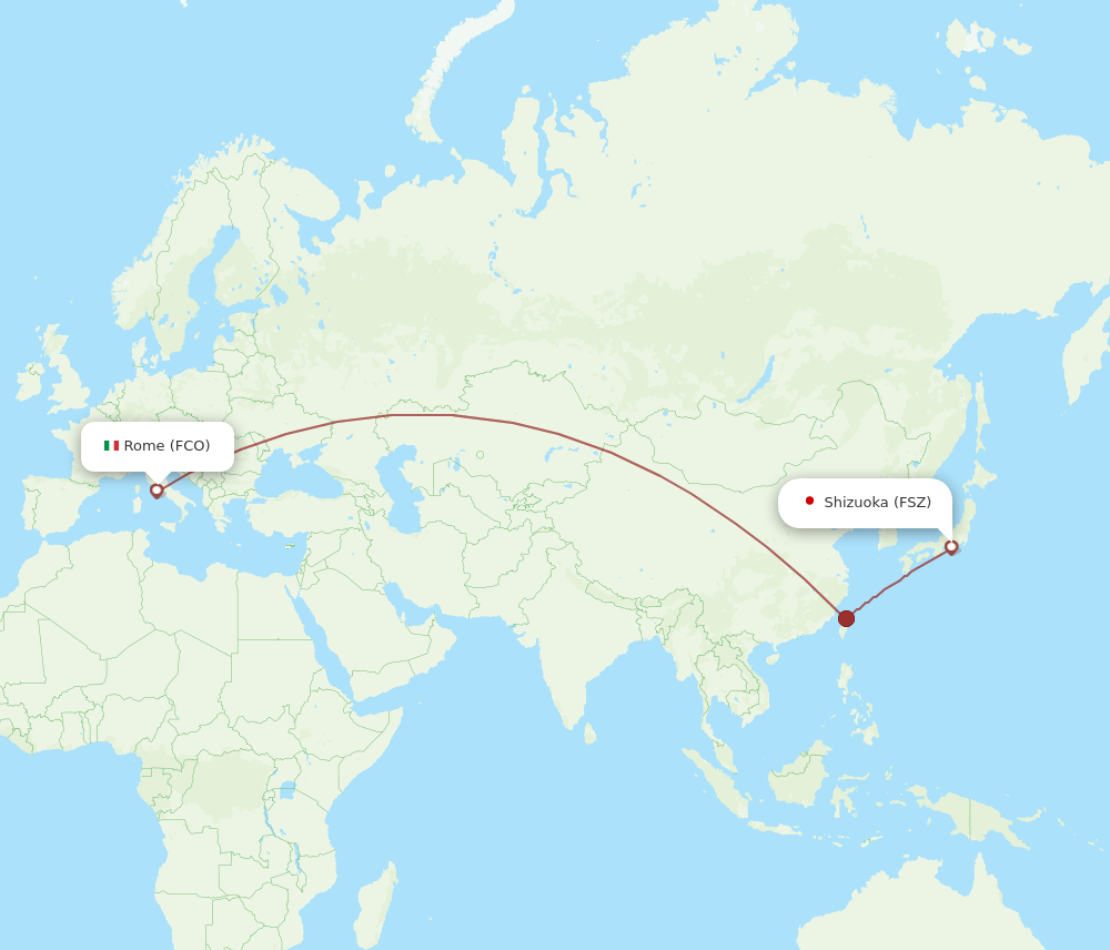 Rome - Shizuoka route map and flight paths