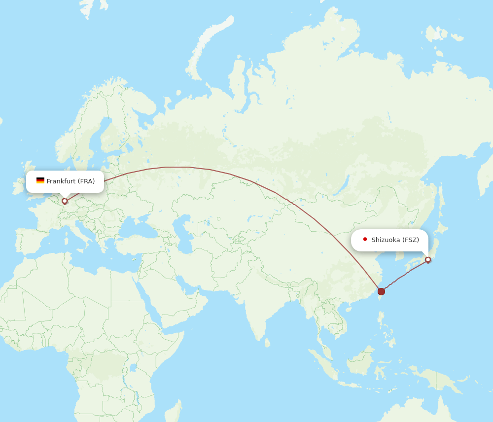Frankfurt - Shizuoka route map and flight paths