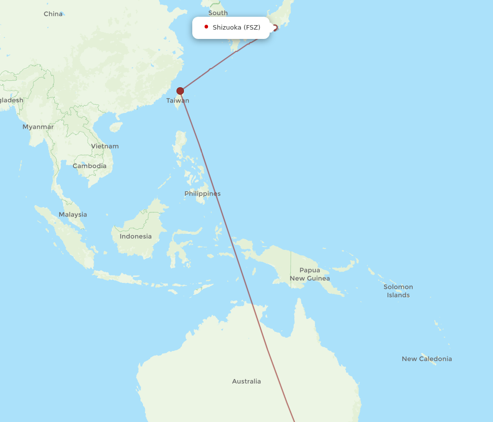 Melbourne - Shizuoka route map and flight paths