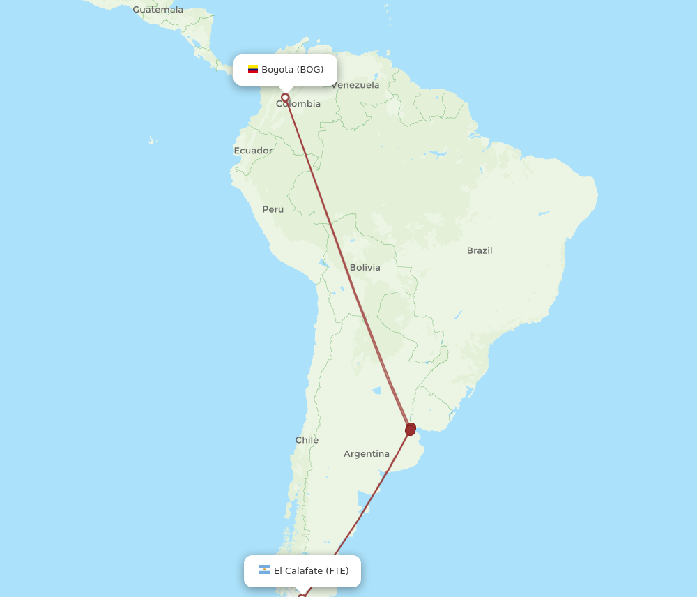 FTE-BOG flight routes