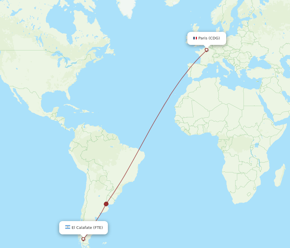 FTE to CDG flights and routes map