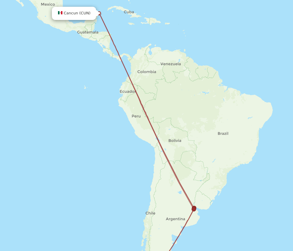 Cancun - El Calafate route map and flight paths