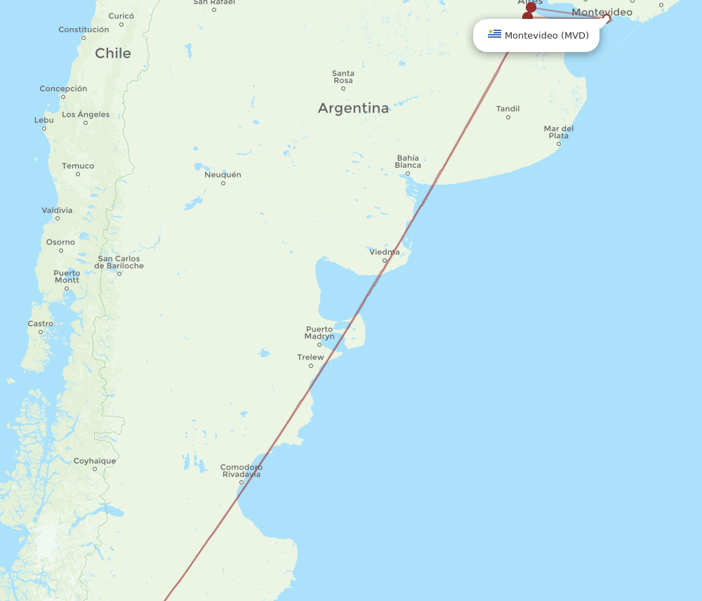 FTE to MVD flights and routes map