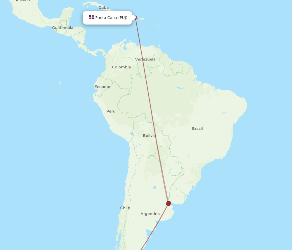 FTE-PUJ flight routes