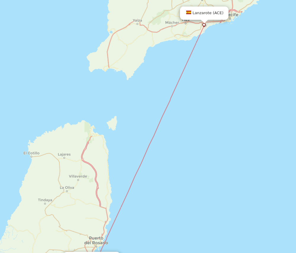 Puerto del Rosario - Lanzarote route map and flight paths