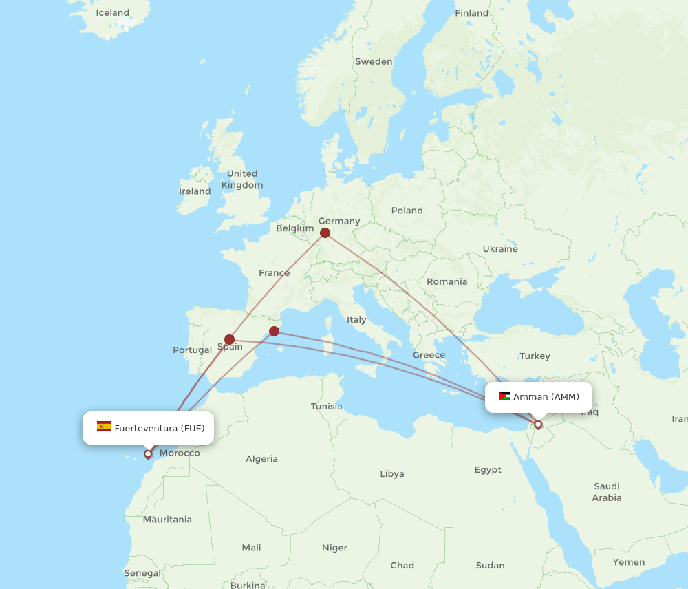 FUE-AMM flight routes