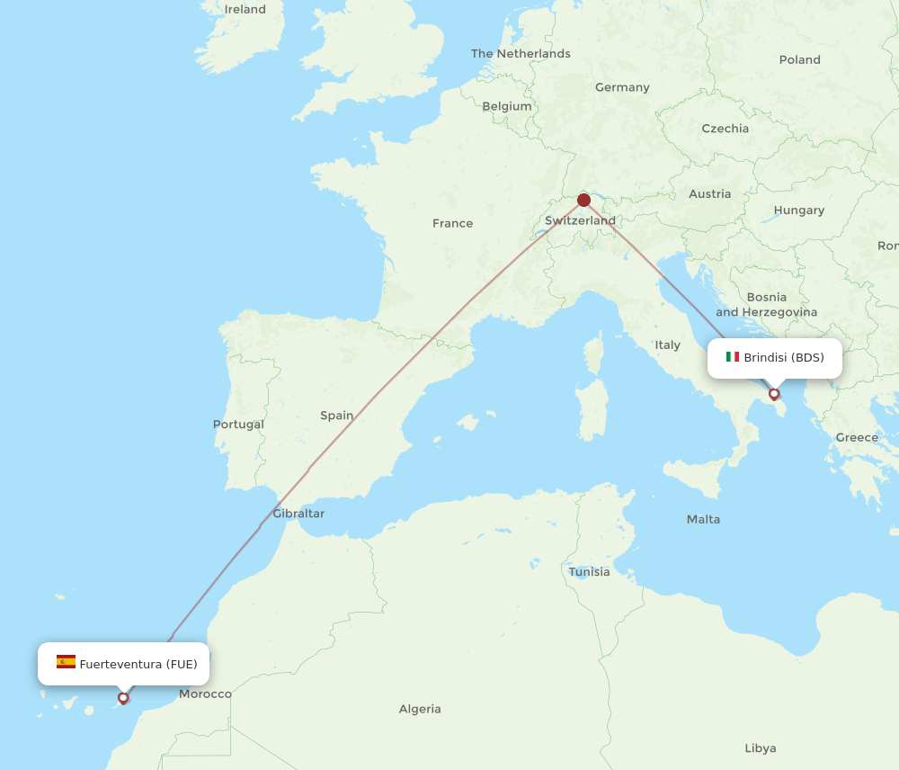FUE to BDS flights and routes map