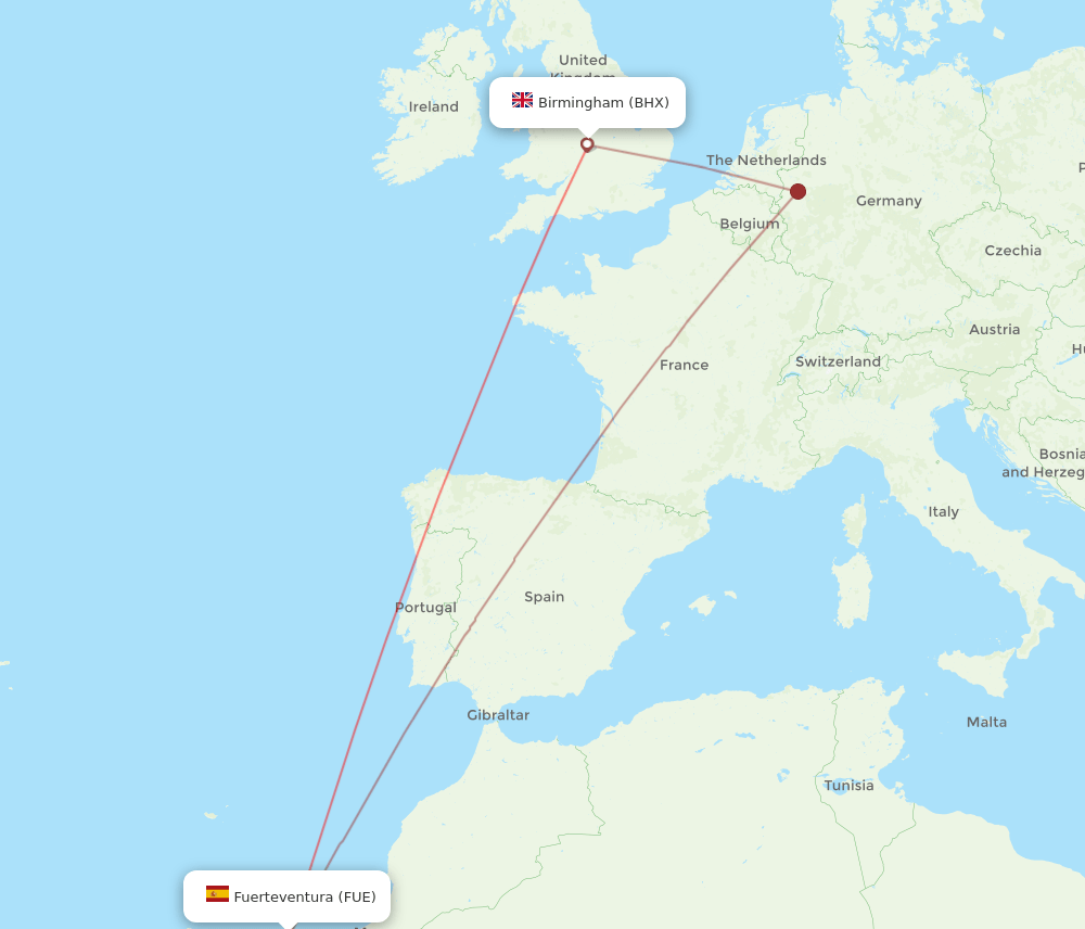 FUE-BHX flight routes