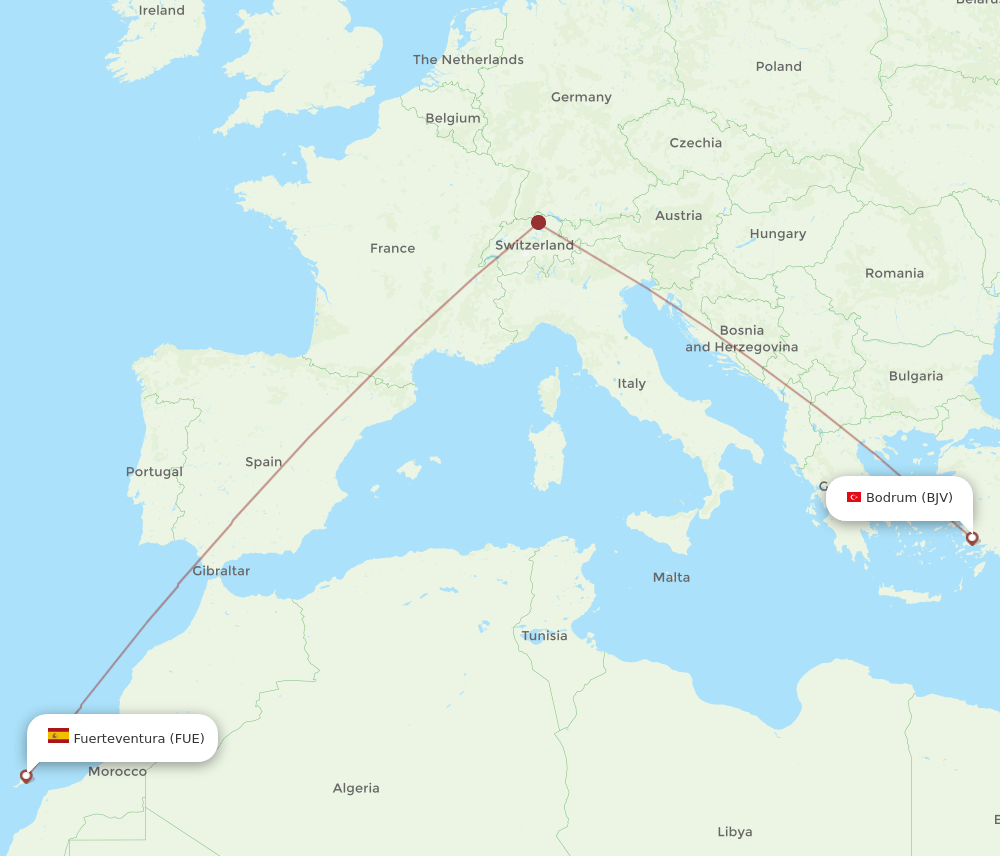 FUE to BJV flights and routes map