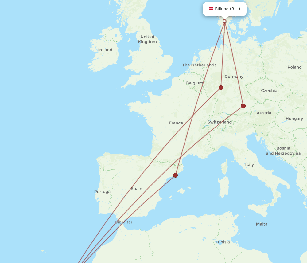 FUE-BLL flight routes